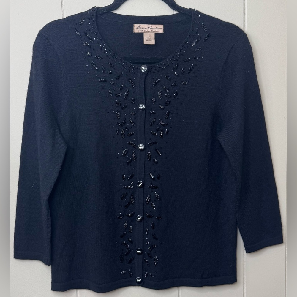 Marisa Christina 100% Merino Wool Beaded Cardigan Womens Size Small - Picture 10 of 10